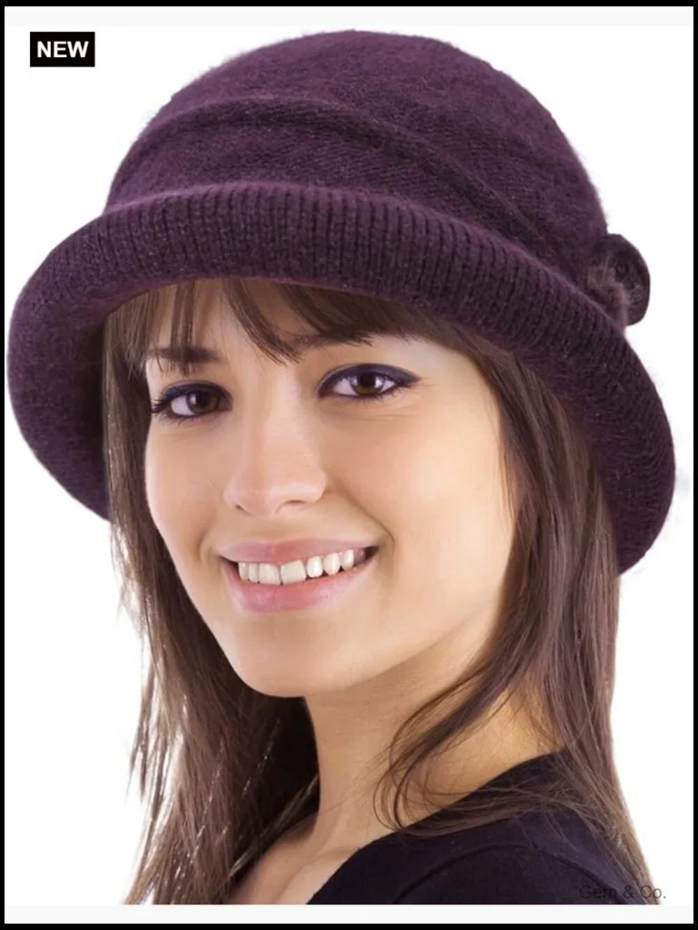 Knit Bucket Hat with Flower Detail Warm Winter Cloche Beanie